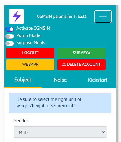 User Menu Screenshot